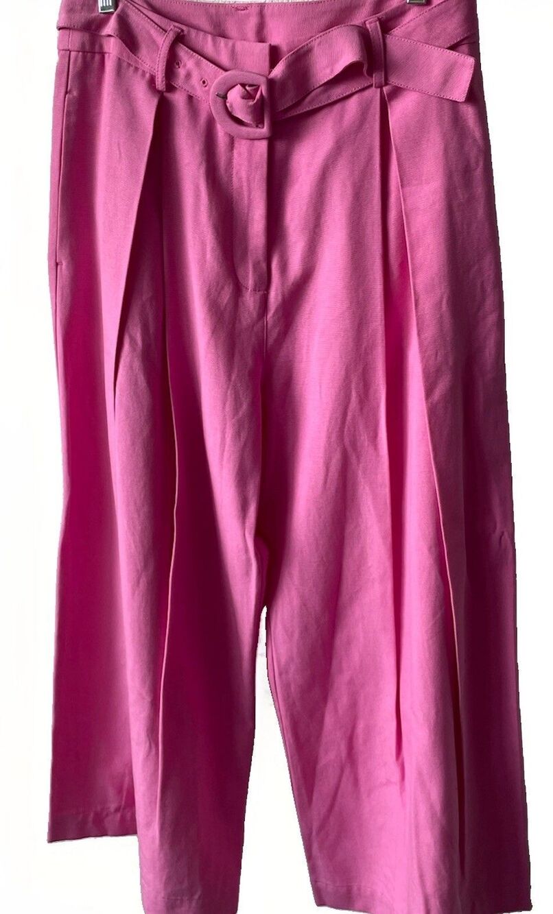 Farm Rio Tailored Wide Leg Pants trousers Belted in Pink Medium New - Picture 6 of 8